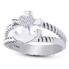 14K Solid Gold Diamond Heart, Anchor  Cross Ring For Womens