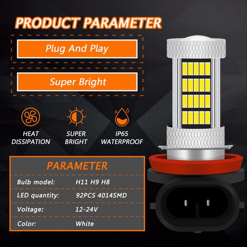 GLOFE 92SMD LED Fog Driving Light DRL Replace Bulbs H8 H9 H11 White Red Pink - Picture 5 of 18