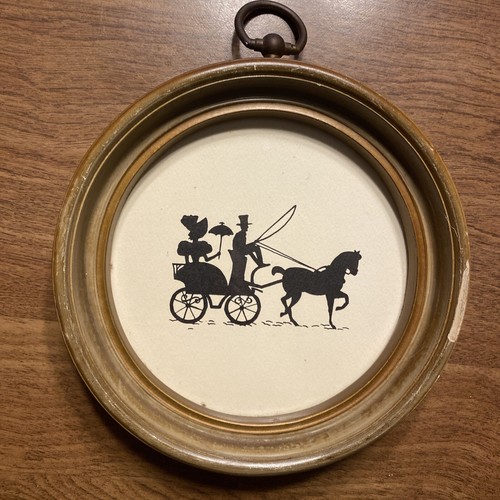 Vintage Colonial Horse & Buggy Carriage Wagon Silhouette Framed 6” #2 ***READ*** - Picture 13 of 21