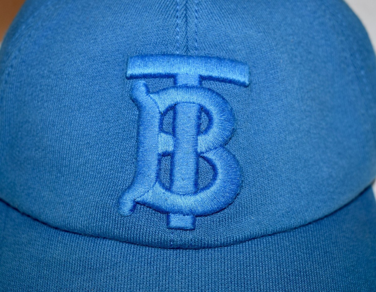 Burberry TB Logo Blue Baseball Cap Hat Size M Adjustable Snap 100