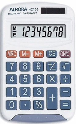 Aurora HC133 Handheld Calculator Big Numbers / Dual Powered