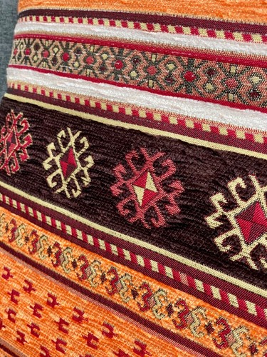 Boho Chenille Cushion Cover - Orange & Brown with Tassels, Eclectic Home Decor - Picture 10 of 12