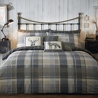 Just Contempo Brushed Cotton Tartan Duvet Cover Set, King, Grey Just Contempo Brushed Cotton Tartan Duvet Cover Set, King, Grey