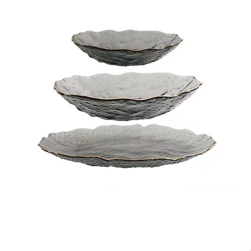 Borde dorado pintado a mano transparente plato occidental plato de frutas ensaladera cubiertos - Imagen 13 de 25