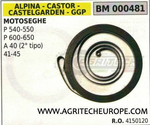 BRUMAR 4150120 MOLLA PER AVVIAMENTO MOTOSEGA ALPINA CASTOR P 540 550 600 650 A 40 41 45