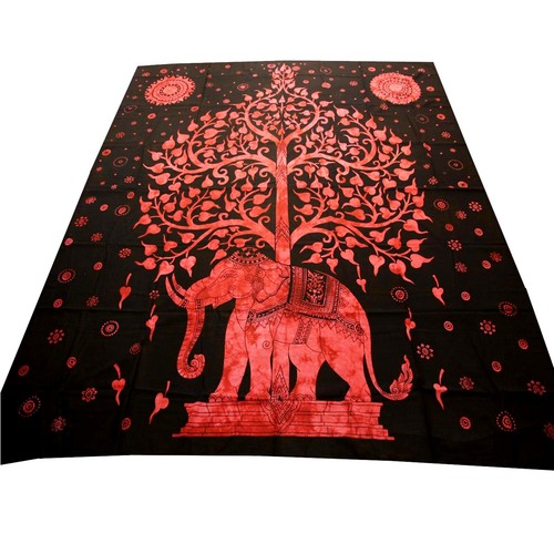 Tagesdecke Dekotuch Baumwolle Elefant Tree of Life Überwurf Wandbehang 210x240cm - Bild 2 von 6