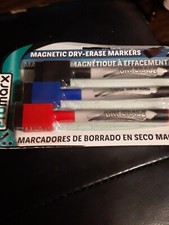 Dry Erase Markers Magnetic RED, BLUE, BLACK, Fine Point w Erasers 3/PK