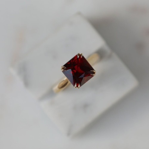 Radiant Cut Natural Garnet Yellow Gold Plated silver Dainty Engagement Ring - Picture 1 of 8