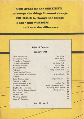 Alcoholics Anonymous AA Grapevine Magazine, January 1981, Volume 37, Number 8 - Picture 2 of 2