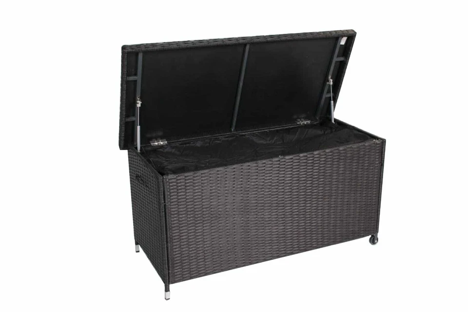 Poly Rattan Kissenbox 121x56x60cm Aufbewahrungsbox Gartenbox Gartentruhe Grau NE