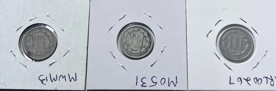 three cent nickel lot  (1867, 1868, 1869) - Image 2 of 2