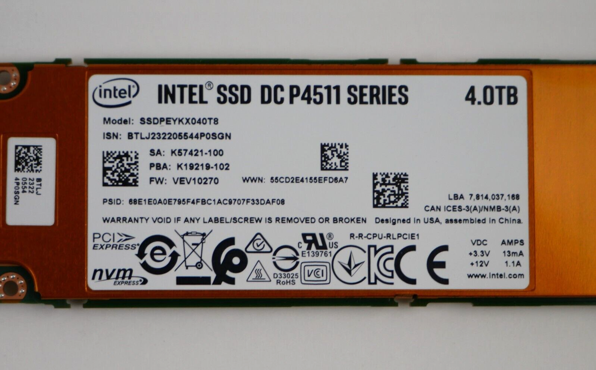 Intel DC P4511 SSDPEYKX040T8 4.0TB NVMe E1.S 5.9mm Solid