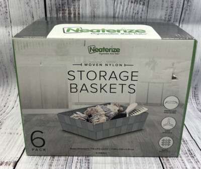 Neaterize Woven Nylon Storage Baskets 6 Pack 7''W x 9''D x 2.5''H Black XSmall