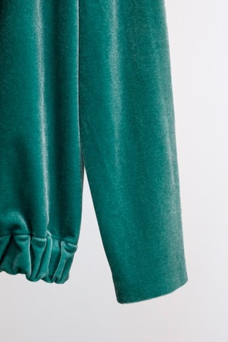 Norma Kamali Teal Velvet-Effect Boyfriend Hoodie, Size S - Picture 6 of 10