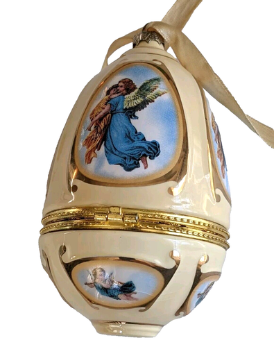 Mr Christmas Musical Egg Ornament Music Box Porcelain Angel Valerie Parr Hill - Picture 5 of 7