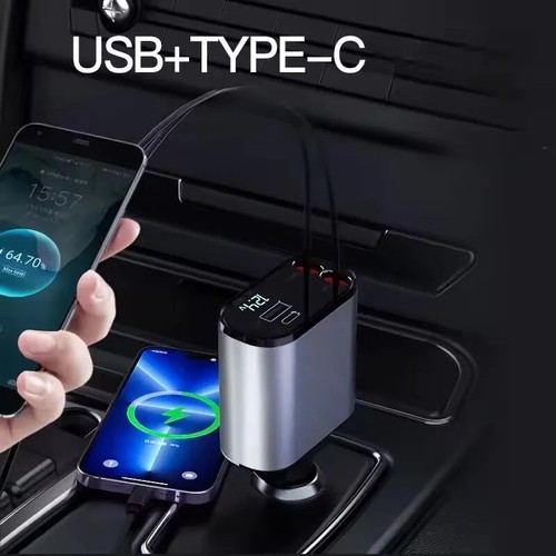 4 IN 1 Einziehbares Auto Ladegerät Dual Port USB C Typ PD Schnellladeadapter USA - Bild 12 von 22