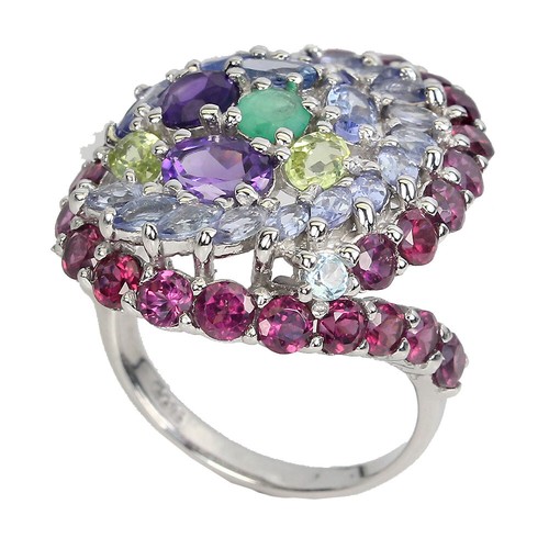 925 Sterling Silver Ring Oval Amethyst Tanzanite Emerald Gemstone Jewelry Size 9 - Picture 2 of 10