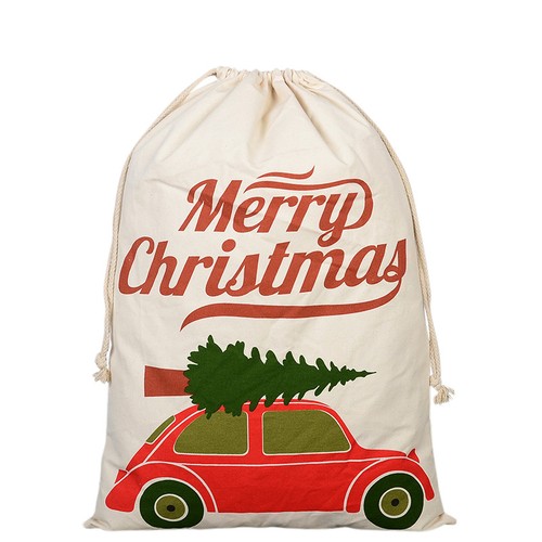 Car & Tree Design Christmas Bag Santa Claus Sack Cotton XMAS Childrens Gift Bags - Bild 3 von 7