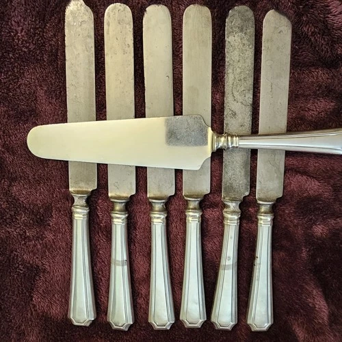 Fairfax by Durgin-Gorham 6 Sterling Silver Dinner Knifes, 9 5/8", 1 Cake Server