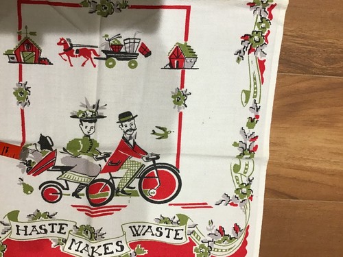 Vntg Haste Makes Waste Linen Wall Calendar Kitchen Tea Towel 16 x 27 - Picture 6 of 7