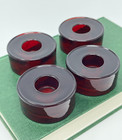 Set Crate & Barrel Circle Round Glass Taper Candle Holders ~ 4 Christmas Red