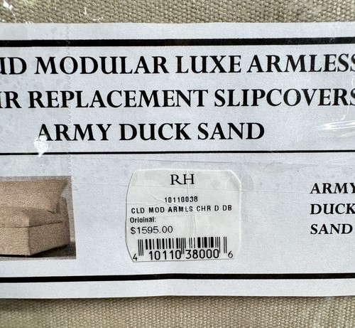 Restoration Hardware Cloud Luxe Armless Chair SLIPCOVER Army Duck Sand $1,595 - Picture 7 of 7