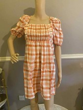 River Island Check Print Summer Mini Dress Orange Size UK10