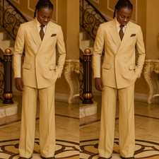 Men Suits Double Breasted Wedding Groom Tuxedo Peak Lapel Prom Blazers Pant