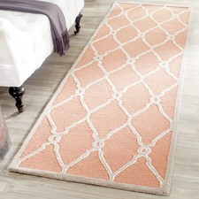 Cambridge Collection Runner Rug - 2'6" x 12', Coral & Ivory, Handmade Morocca...