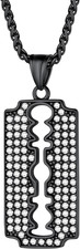 Mens Stainless Steel Razor Blade Model Dog Tag Pendant Hip Hop Necklace, Punk Ro