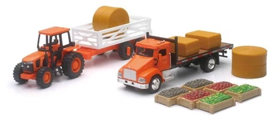 New Ray 1/43 Kubota Farm Tractor Play Set Truck Trailer Crates Bales SS-15815A - Image 1 of 2