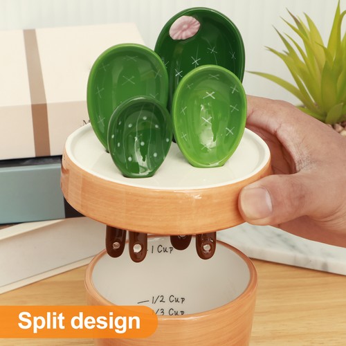 4Pcs Porcelain Measuring Spoons Set with Base Cute Cactus Shape Stirring CuPws - Picture 4 of 18