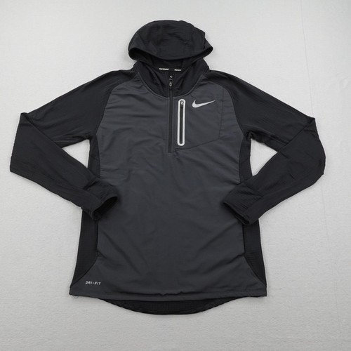Nike Hoodie Mens Medium Black Dri Fit Therma Sphere Running 1/2 Zip Grid Fleece