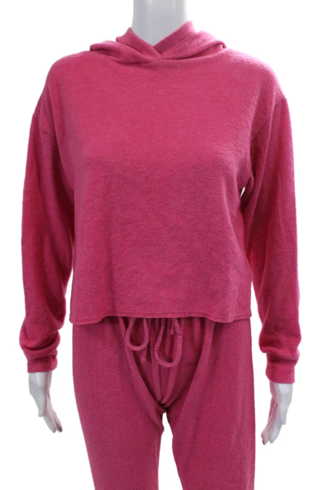 Conjunto de suéter recortado con capucha + pantalones deportivos rosa talla S Jac Parker para mujer Foto 2 de 4