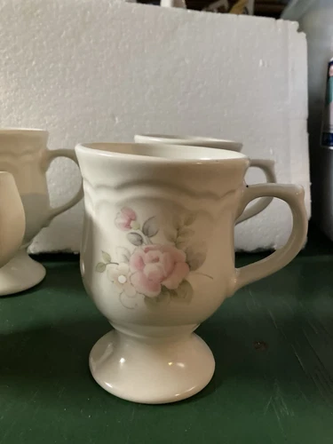 Retired Pfaltzgraff Tea Rose Pedestal Mugs/Cups