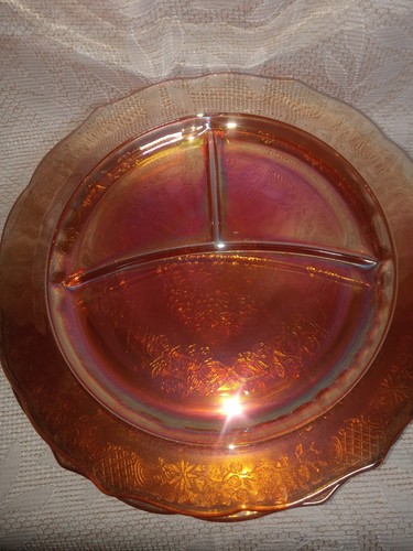 Set Of 4 Vtg Federal Glass Normandie Marigold Divided Dinner / Grill Plates 11" - Picture 2 of 3