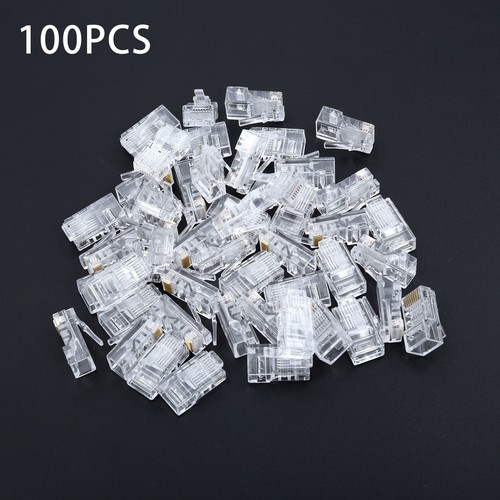 100Pcs-Network Modulaire Prise 8P8C CAT5e Câble Connecteur Fin Pass Par - Photo 3/12