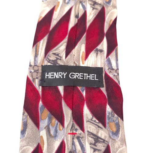 Henry Grethel 100% Italina Silk Necktie Red Marbled Career Office Formal - Picture 3 of 6