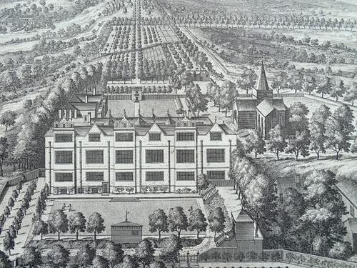 Antique Print SAPERTON Nr Cirencester Gloucestershire KIP bird's eye Atkyns 1768 - Picture 2 of 3