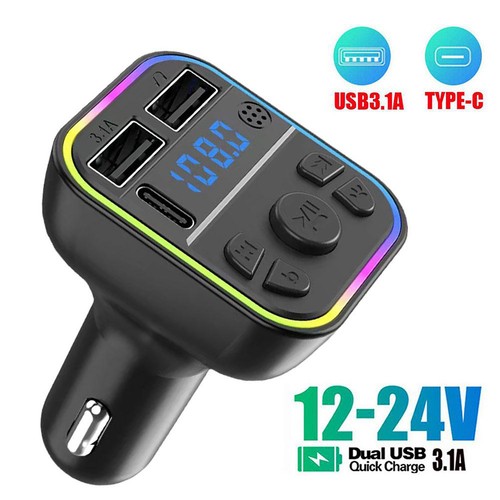 Bluetooth 5.0 Car Wireless FM Transmitter Adapter Dual USB Charger HandsFree Kit - Foto 10 di 12