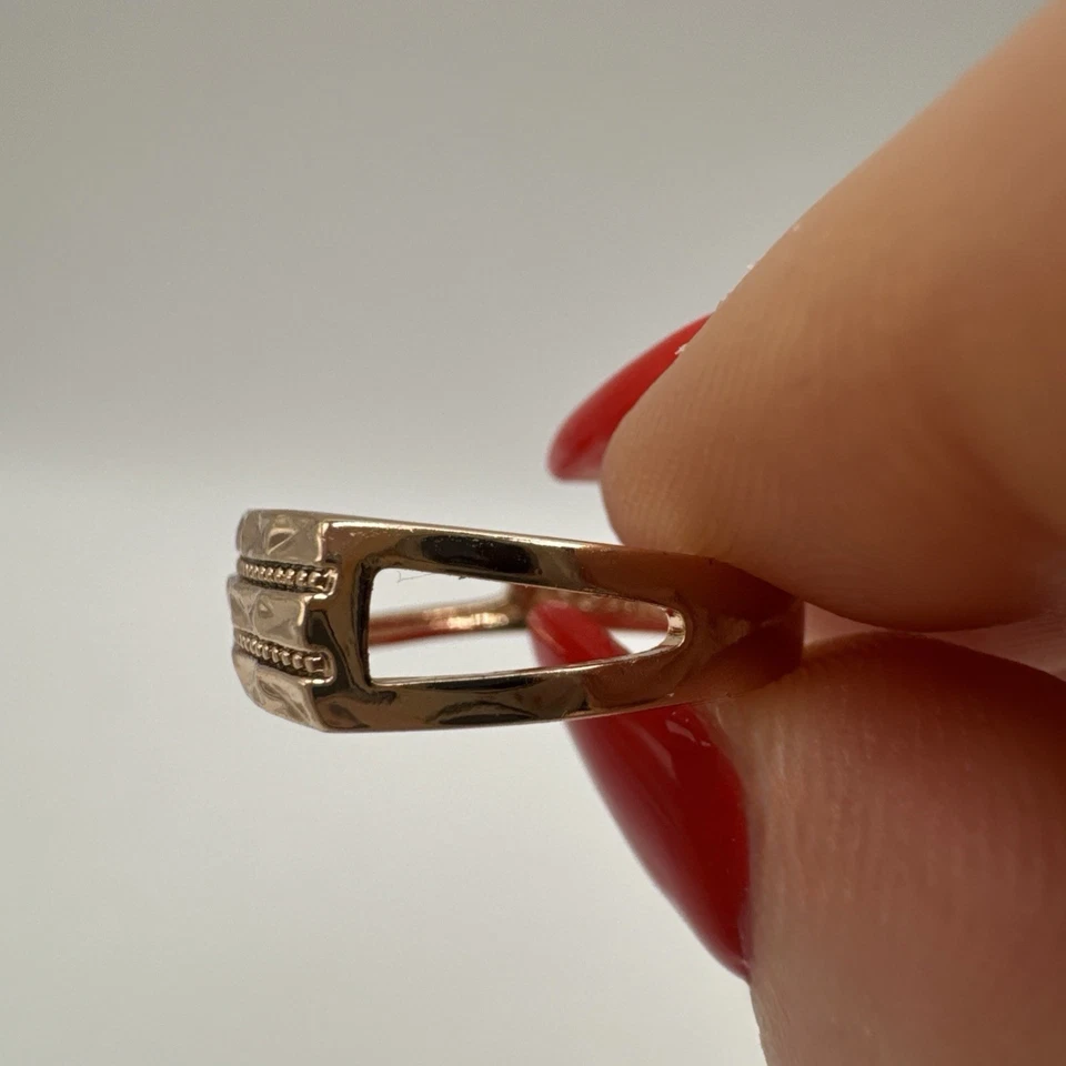 14CT ROLLED Gold Bonded Ring Hallmarked 585RG Etched Signet Unisex Gift - Image 2 of 4