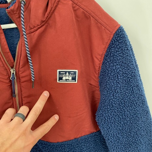 Hurley Half Zip Sherpa Anorak Hoodie Jacket Pullover Blue Red Size XXL Mens - Picture 4 of 9