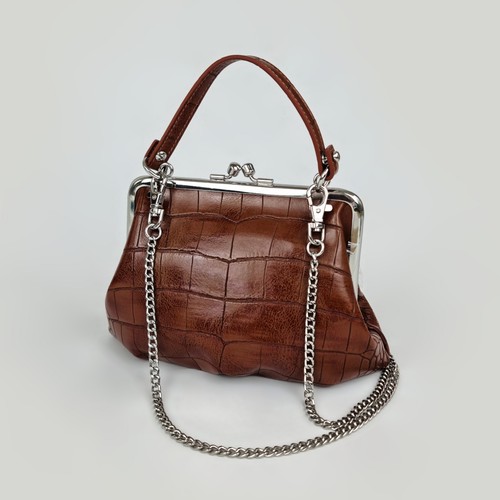 VIVIENNE WESTWOOD GRANNY FRAME BROWN VEGAN CROC PURSE CLASP HANDBAG BAG RRP £250 - Picture 2 of 21