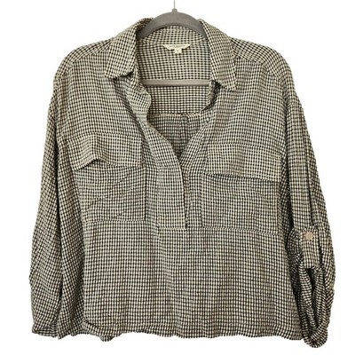 Max Studio Black White Plaid Oversized Top Women's Medium Lagenlook Flawed