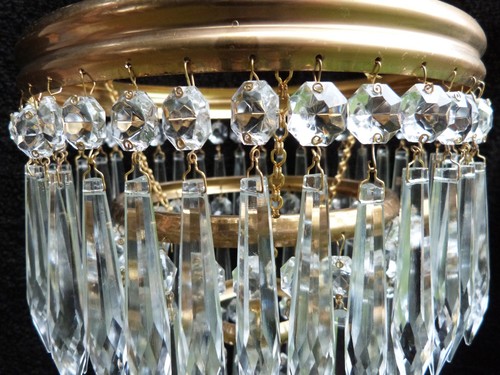 VINTAGE THREE TIER CRYSTAL CHANDELIER CUT GLASS BRASS CEILING LIGHTBY EMESS1970s - Picture 6 of 11