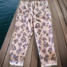 Logo By Lori Goldstein Womens Pants Size 10P Stretch, Pink With Floral Design