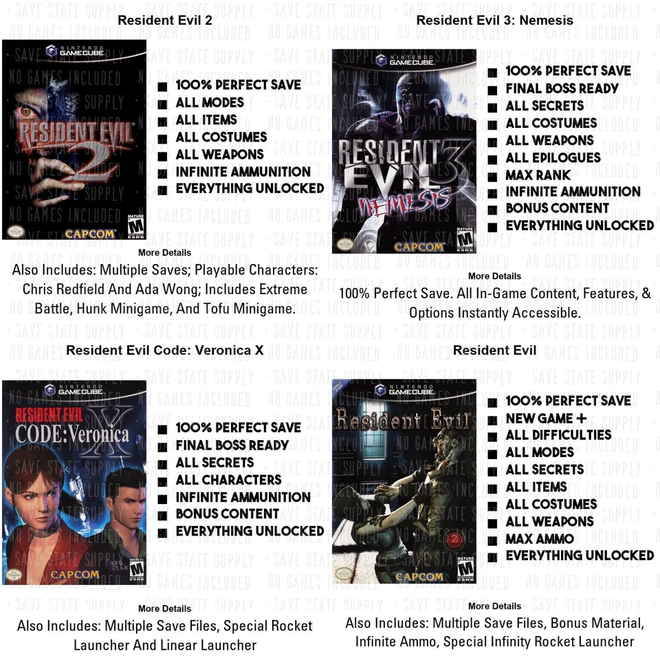 RESIDENT EVIL 0 1 2 3 4 | 100% Unlocked MEMORY CARD SAVES | Nintendo GAMECUBE - Image 2 of 4