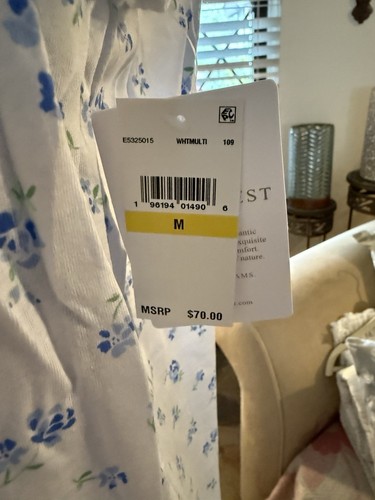 NEW Women’s Eileen West Cotton/Modal White/Blue Floral Nightgown Size Medium - Picture 7 of 11