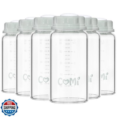 COMI Natural Glass Baby Bottle,Standard Neck Breastmilk Storage Bottle for Fr
