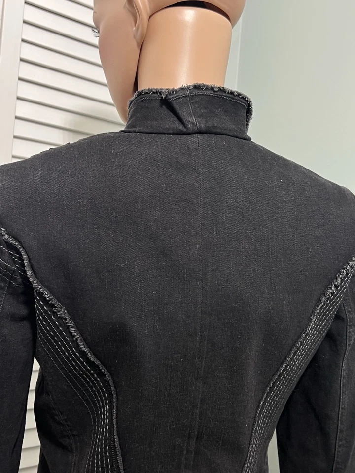 Nuevo Abrigo Chaqueta Jean Elie Tahari Forrado Negro Denim Mujer Talla XS Foto 4 de 4